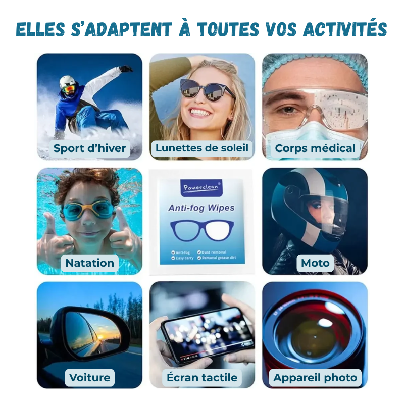 100 Lingettes Nettoyantes Anti-Buée pour Lunettes