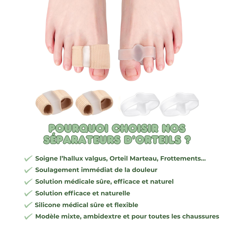 4x Séparateurs d'orteils Spécial Hallux Valgus