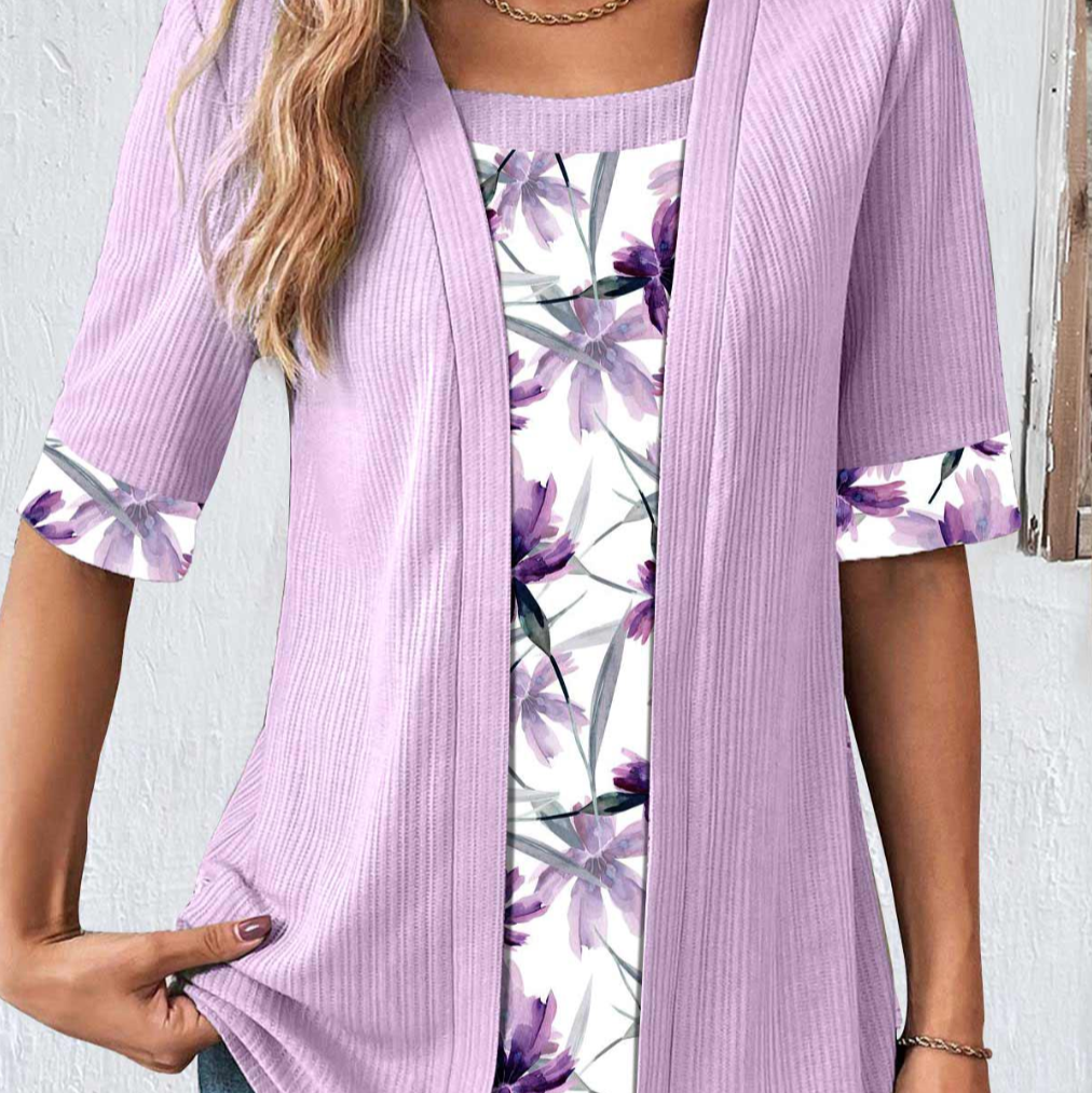 T-shirt 2 en 1 Chic Motif Fleuri