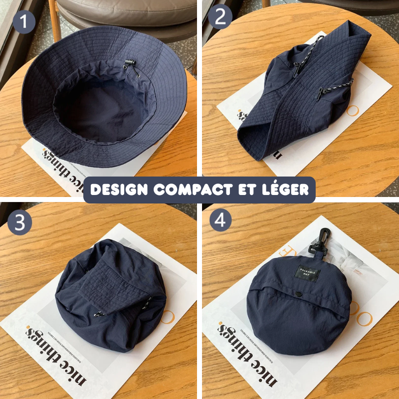 Chapeau de pêcheur à Cordon Pliable Anti-UV & Imperméable