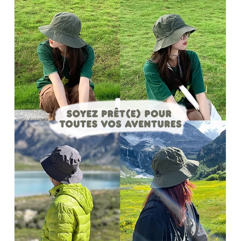 Chapeau de pêcheur à Cordon Pliable Anti-UV & Imperméable