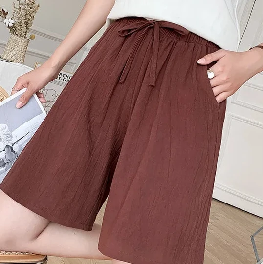 Short en Coton Ample à Taille Élastique avec Cordon