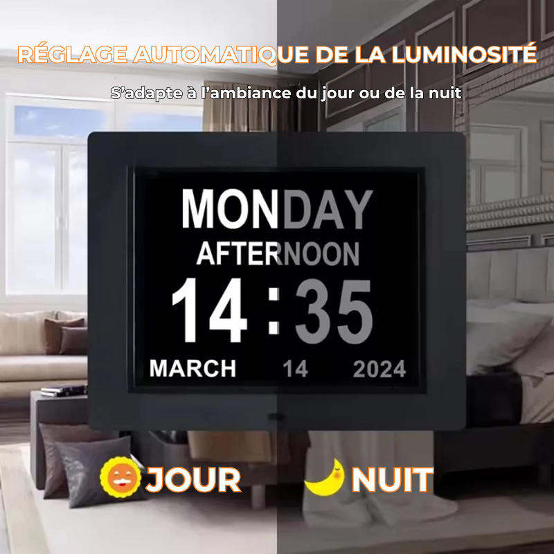 Horloge Digitale Grand Écran et 12 alarmes – Rappel Médical Senior