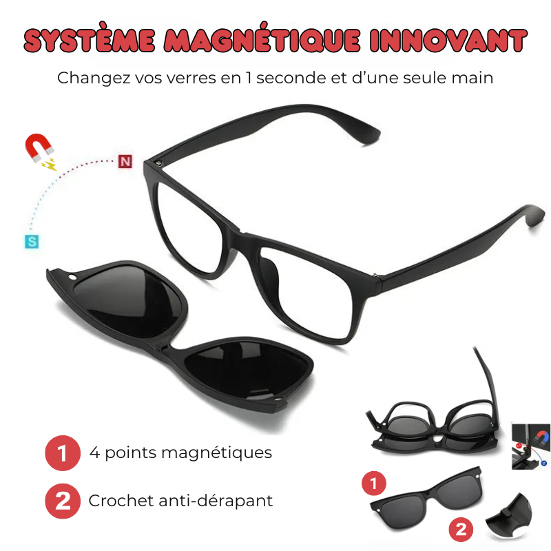 Lunettes 6 en 1 Polarisées à Clip Magnétique