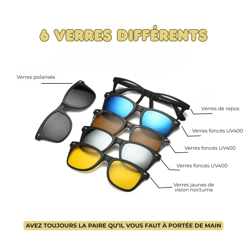 Lunettes 6 en 1 Polarisées à Clip Magnétique