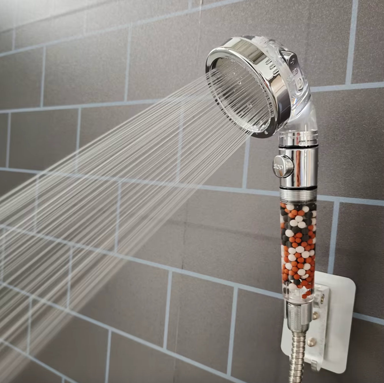 Pommeau de Douche Écologique Haute Pression 3 Jets Relaxants - Recharge Billes OFFERTE