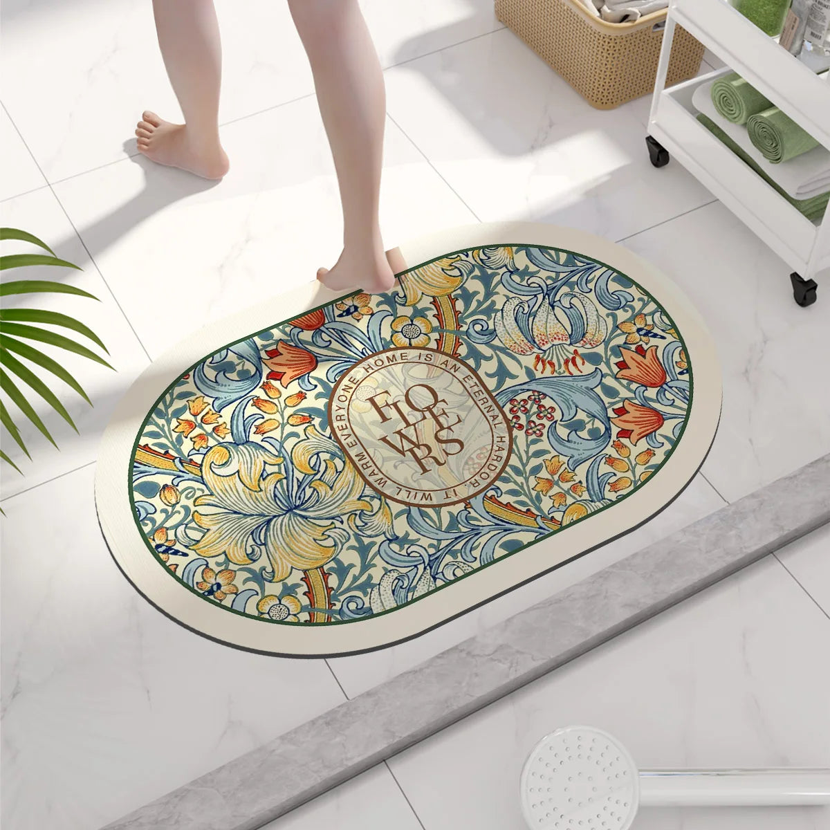 Tapis de Bain Antidérapant à Séchage Ultra-Rapide - Design Floral Élégant