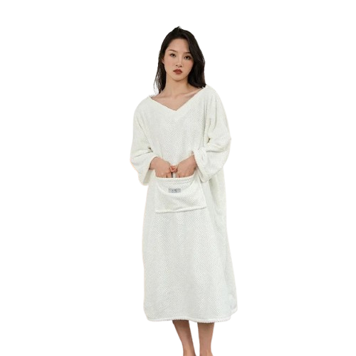 Peignoir Poncho de bain doux pour femme Grande poche Capuche