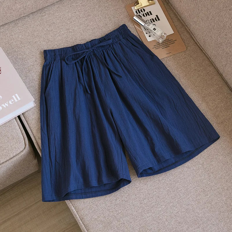 Short en Coton Ample à Taille Élastique avec Cordon