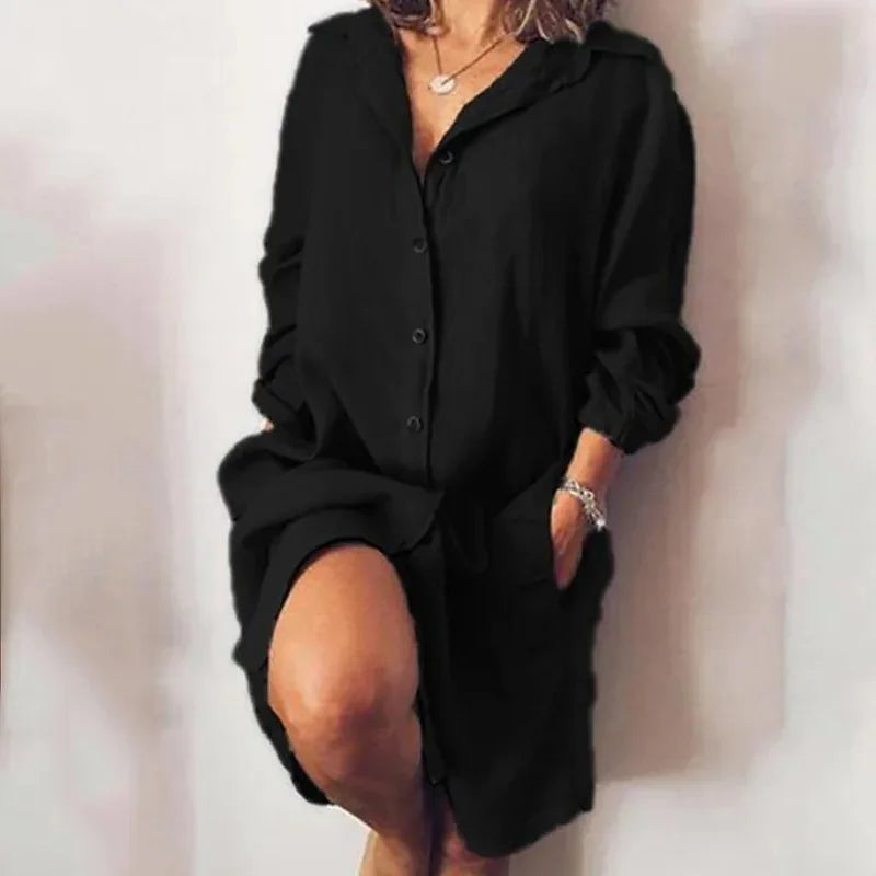 Robe Chemise longue en coton et lin pour femme