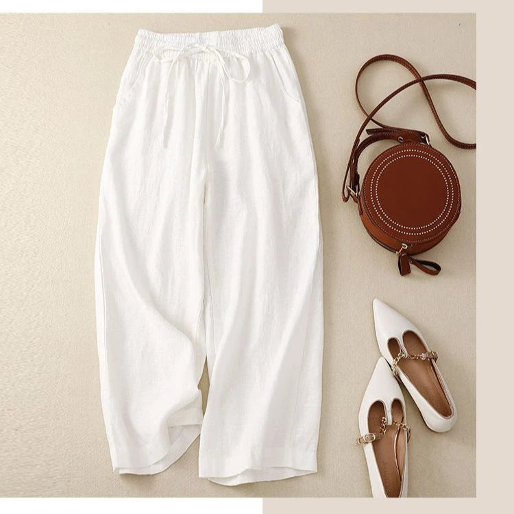 Pantalon Rétro en Coton & Lin Ample Femme - Mi-Saison