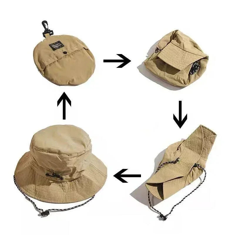 Chapeau de pêcheur à Cordon Pliable Anti-UV & Imperméable