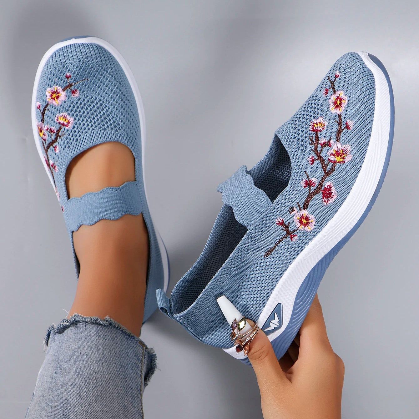 Mocassins en Maille avec Broderie Florale - Printemps