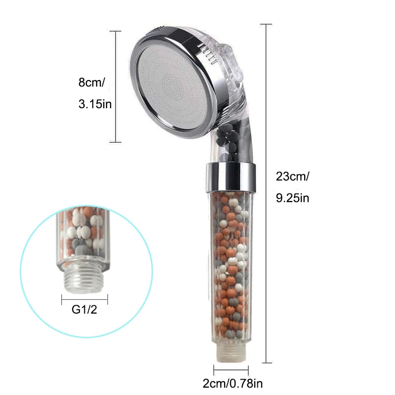 Pommeau de Douche Écologique Haute Pression 3 Jets Relaxants - Recharge Billes OFFERTE