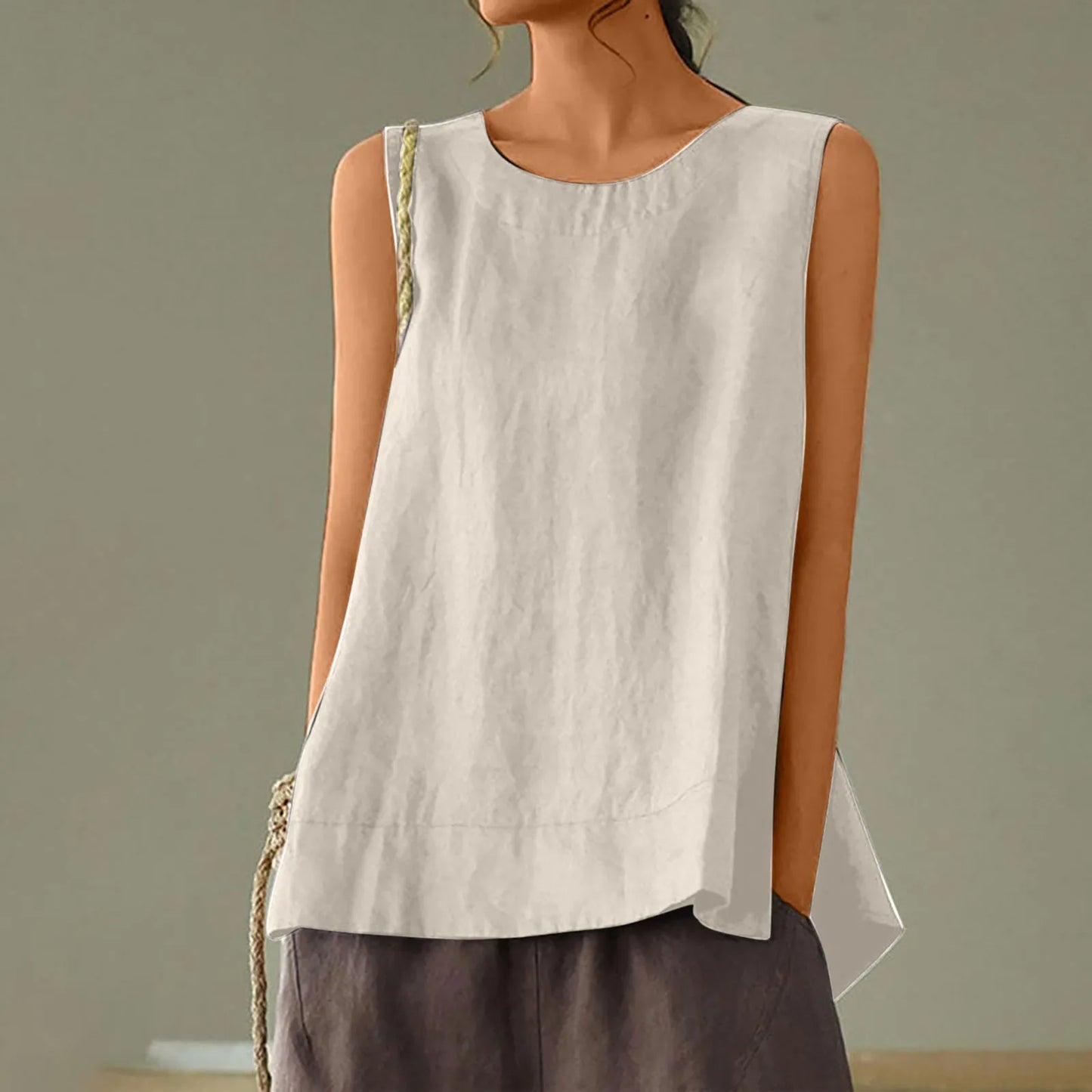 Haut Rétro Décontracté en Coton & Lin - Femme