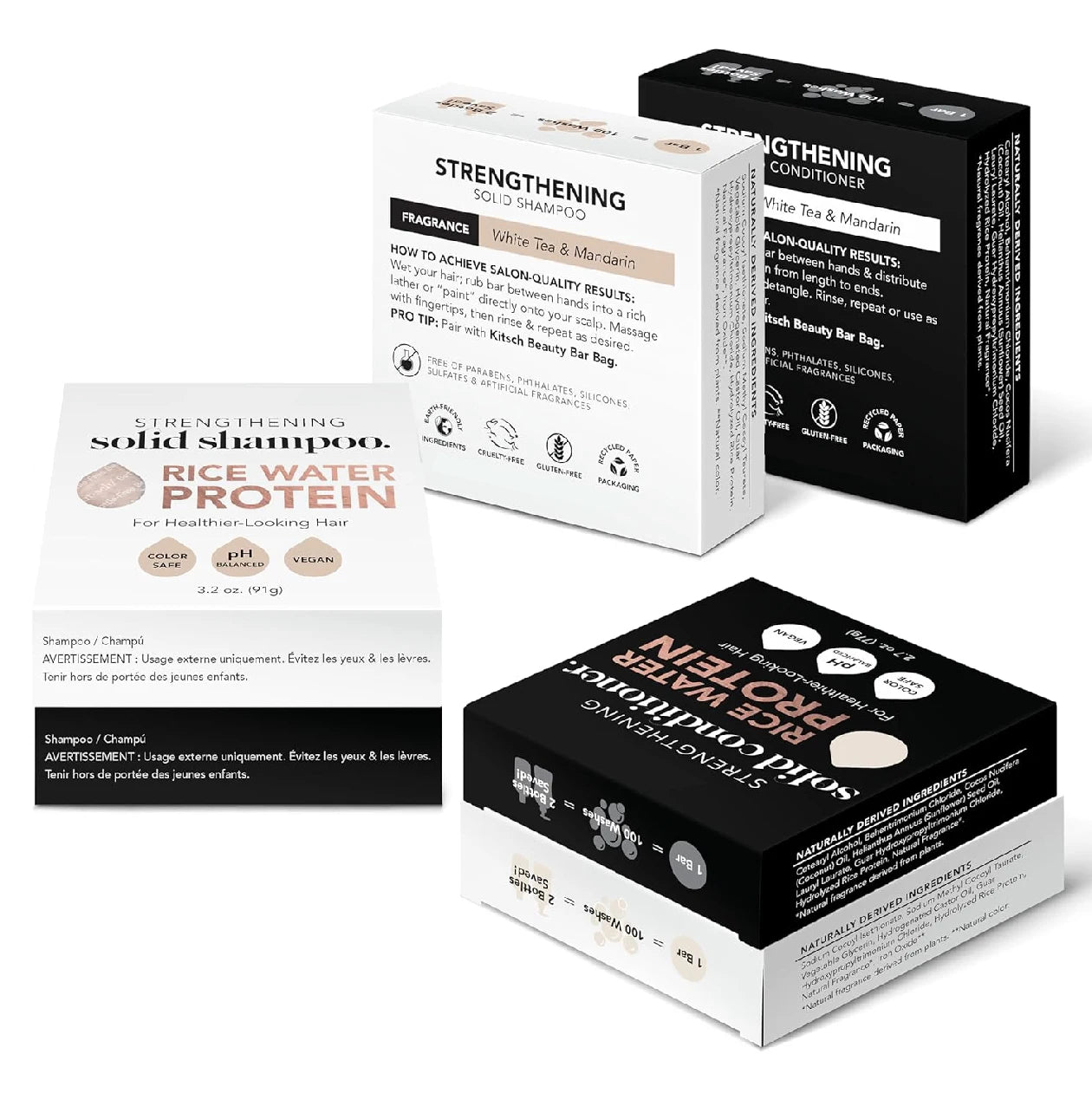 Shampoing & Après-Shampoing Solide Fortifiants à l'eau de riz - Lot de 2
