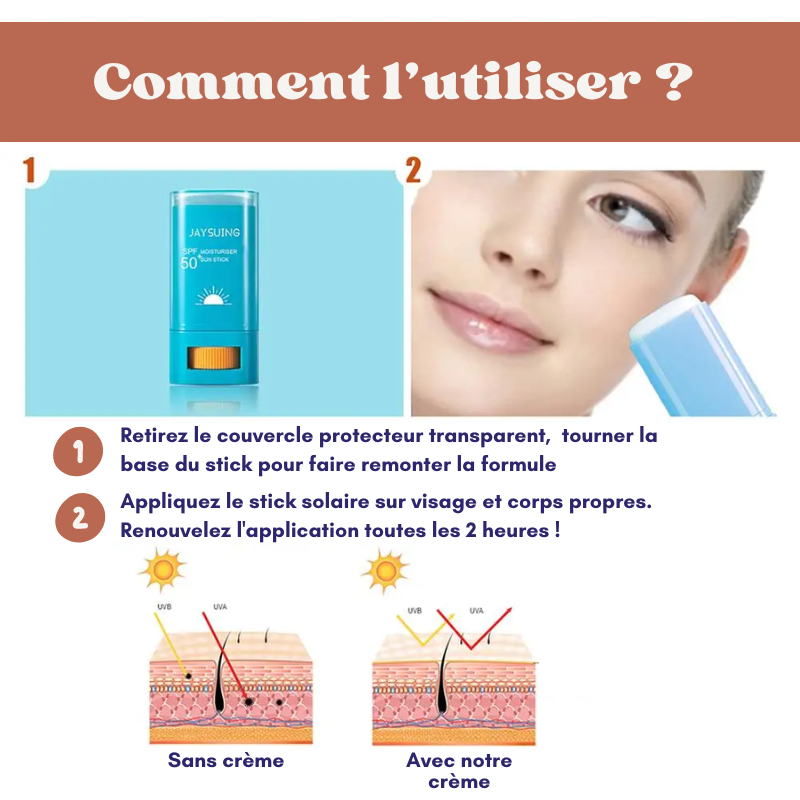 Crème solaire SPF50+ en stick - 1 ACHETÉE = 1 OFFERTE