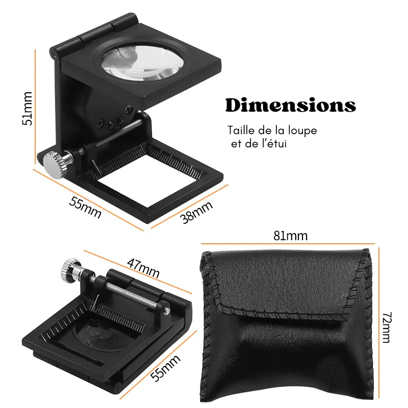 Loupe Compte-fils pliable Grossissement x10 avec échelle et LED - Étui
