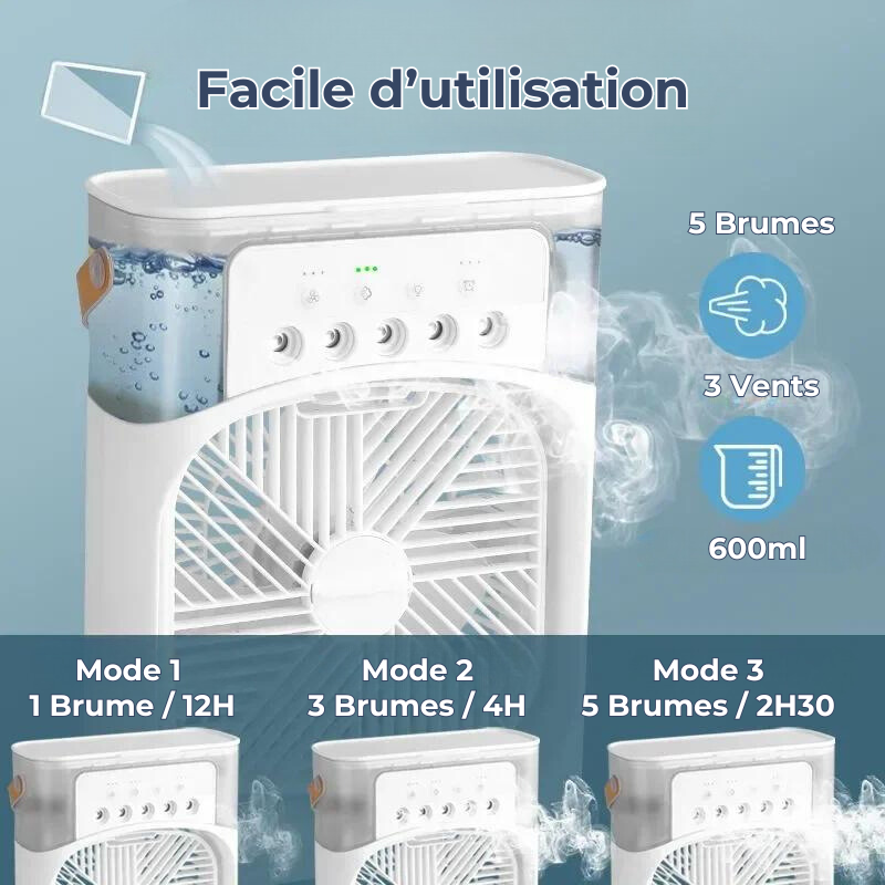 Rafraîchisseur d'air portable 3 en 1 avec brumisateur intégré