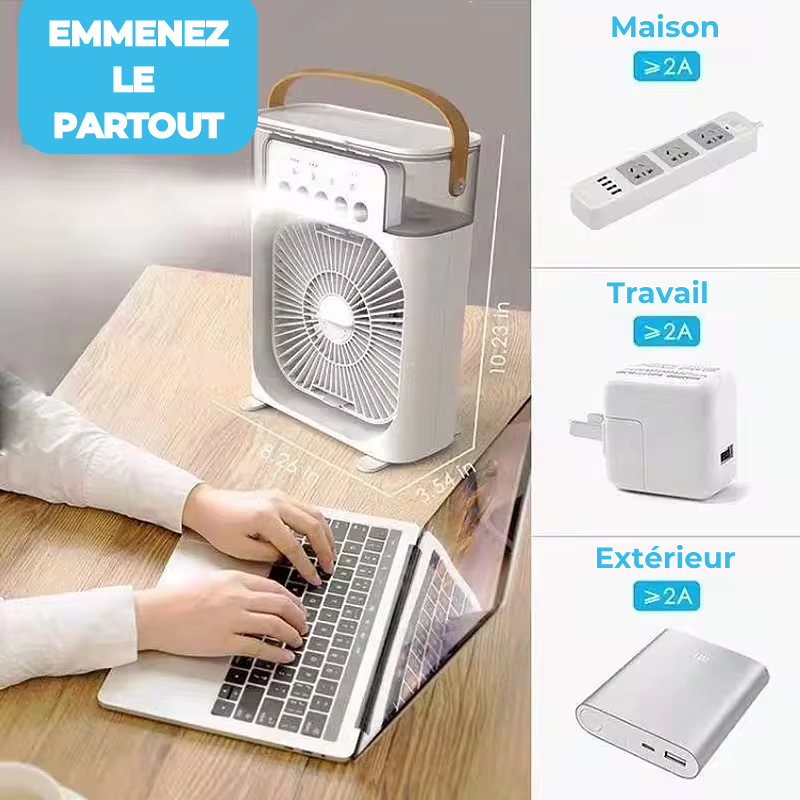 Rafraîchisseur d'air portable 3 en 1 avec brumisateur intégré
