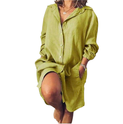 Robe Chemise longue en coton et lin pour femme