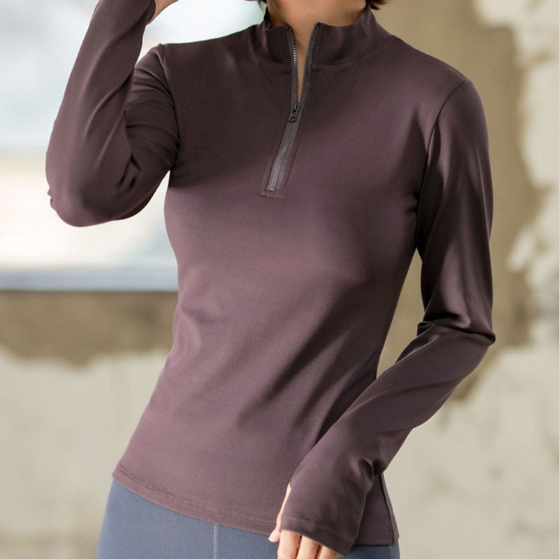 Zip Shirt - Haut de sport manches longues mitaines marron