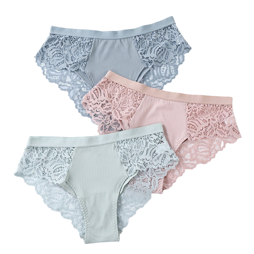 Lot de 3 Culottes féminines en coton à dentelle