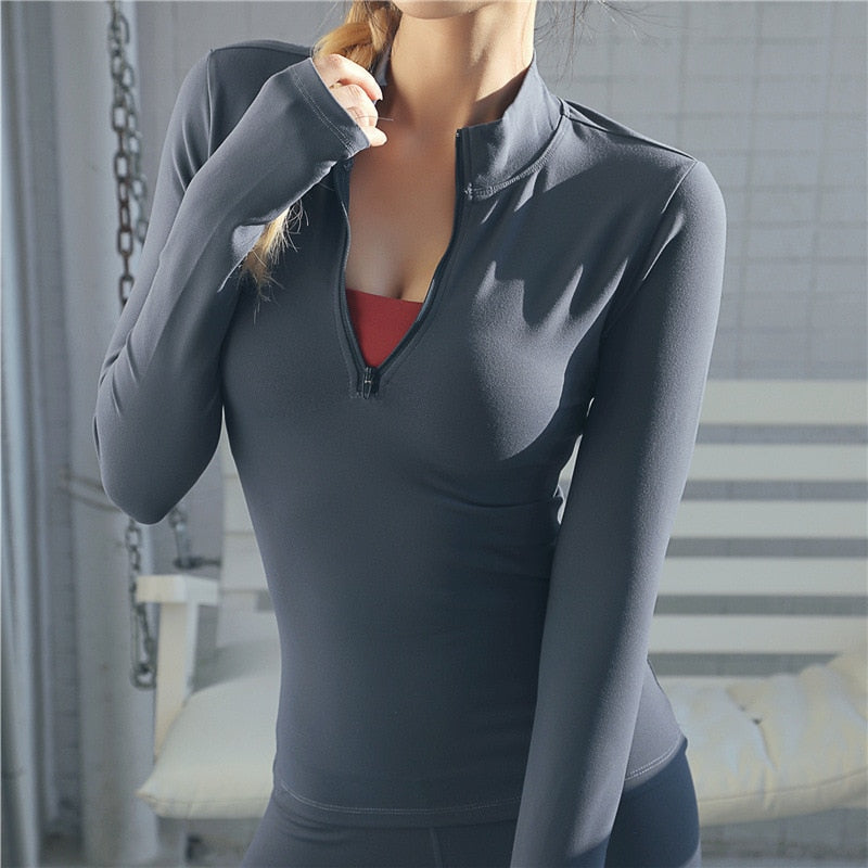 Zip Shirt - Haut de sport manches longues mitaines gris