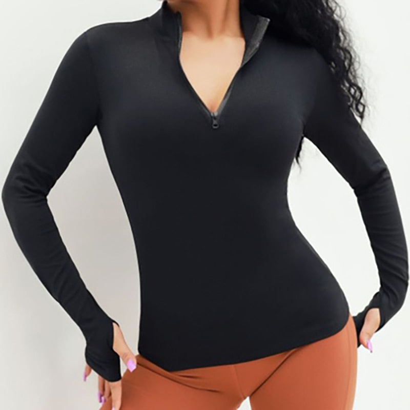 Zip Shirt - Haut de sport manches longues mitaines noir