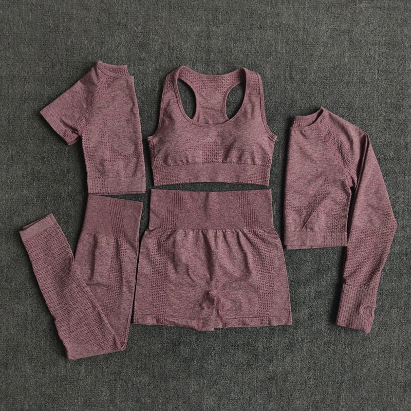 Ensemble de sport 5PCS pour Femme bordeau