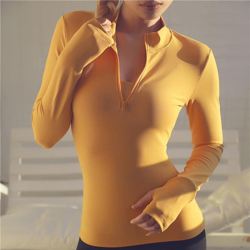 Zip Shirt - Haut de sport manches longues mitaines moutarde