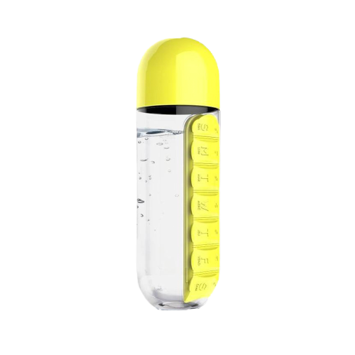 Bouteille Pilulier 3 en 1 jaune