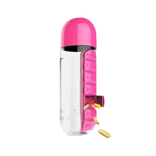 Bouteille Pilulier 3 en 1 rose
