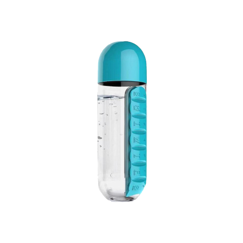 Bouteille Pilulier 3 en 1 bleu