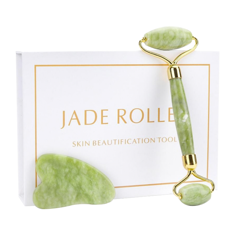 Coffret complet de massage : Rouleau pierre de jade et pierre gua sha