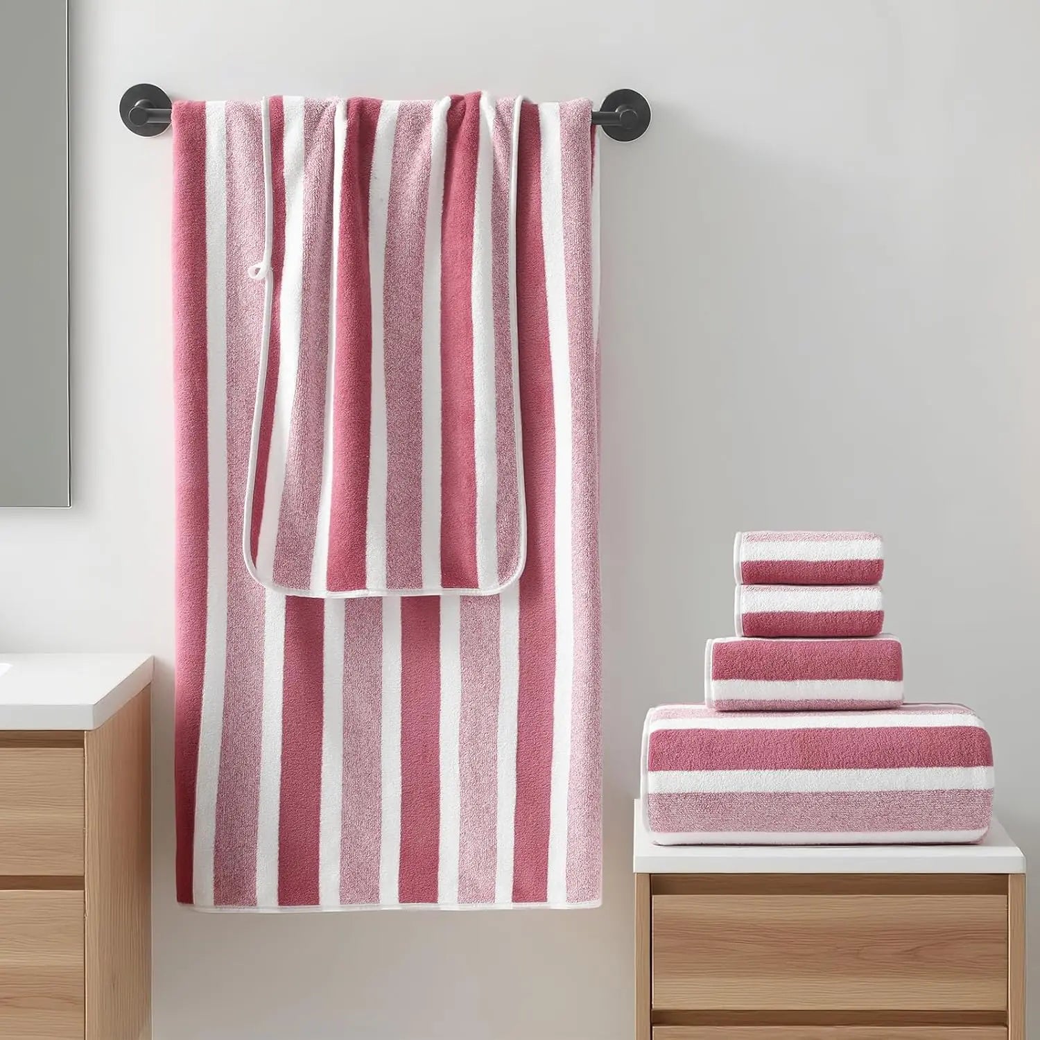 Lot de 6 Serviettes de Bain Rayées Super Douces & Absorbantes