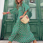 Robe longue élégante à manches bouffantes - Motifs