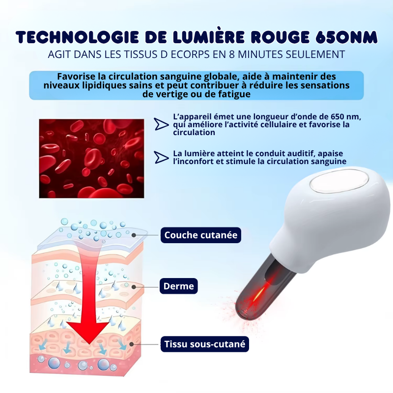 Appareil Otologique Thérapie Infrarouge 650nm - Acouphène, Otite, Surdité...