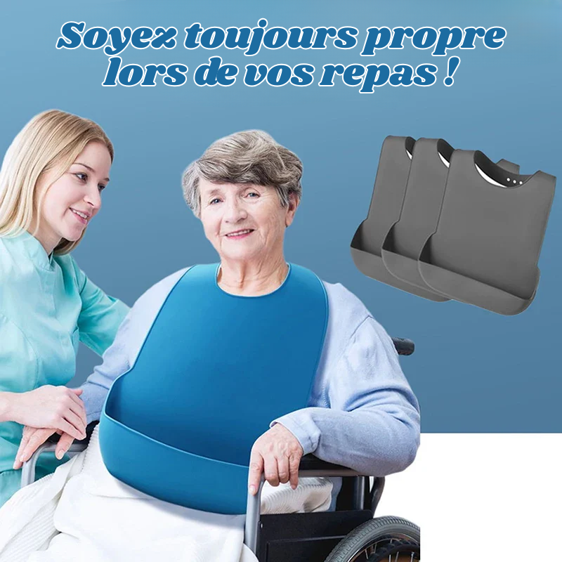 Bavoir Repas Adulte en Silicone – Imperméable & Profond
