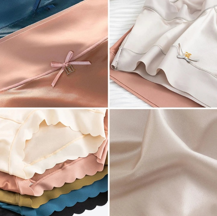 Lot de 3 Culottes en Soie Glacée Taille Haute - Bords Côtelés & Noeud