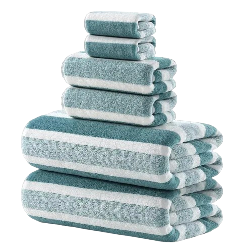 Lot de 6 Serviettes de Bain Rayées Super Douces & Absorbantes