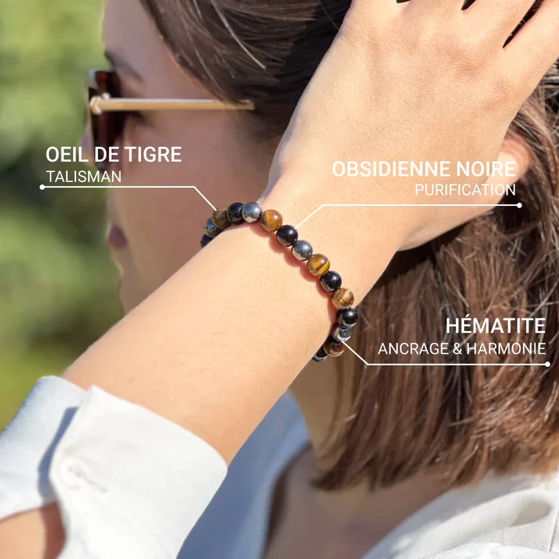 Bracelet de Protection Triple – Hématite, Œil de Tigre, Obsidienne Bracelet de Protection Triple – Hématite, Œil de Tigre, Obsidienne