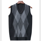 Pull sans manche col V à motif carreaux