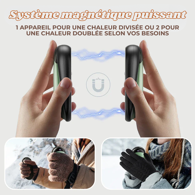 Chauffe-Mains Magnétiques 2 en 1 Portables & Rechargeables - 3 Températures