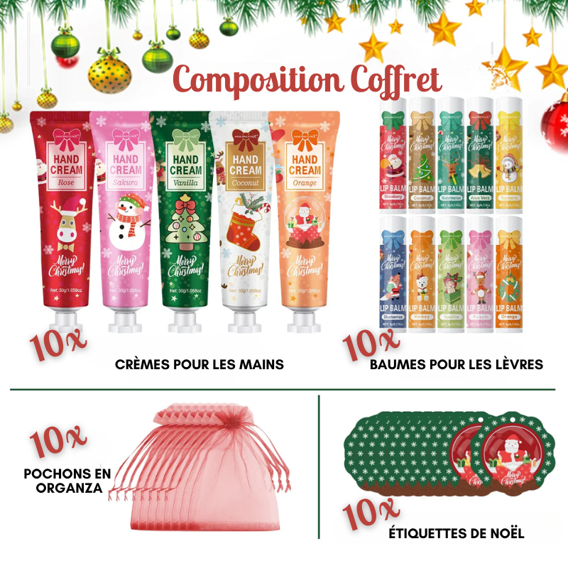 Coffret Idée Cadeau Noël - Crème pour les mains & Baume à lèvres 20PCS