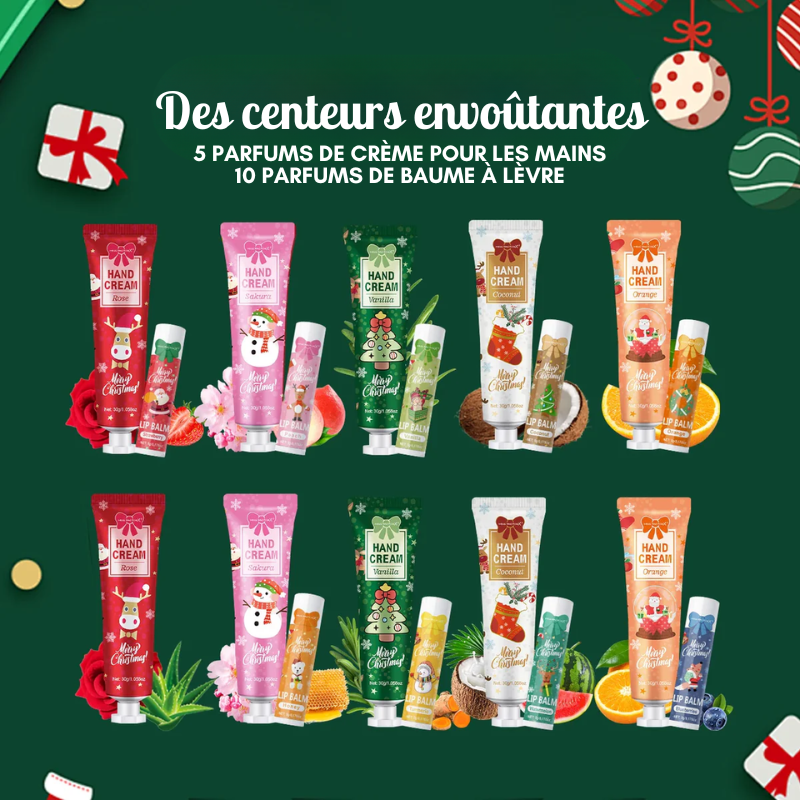 Coffret Idée Cadeau Noël - Crème pour les mains & Baume à lèvres 20PCS