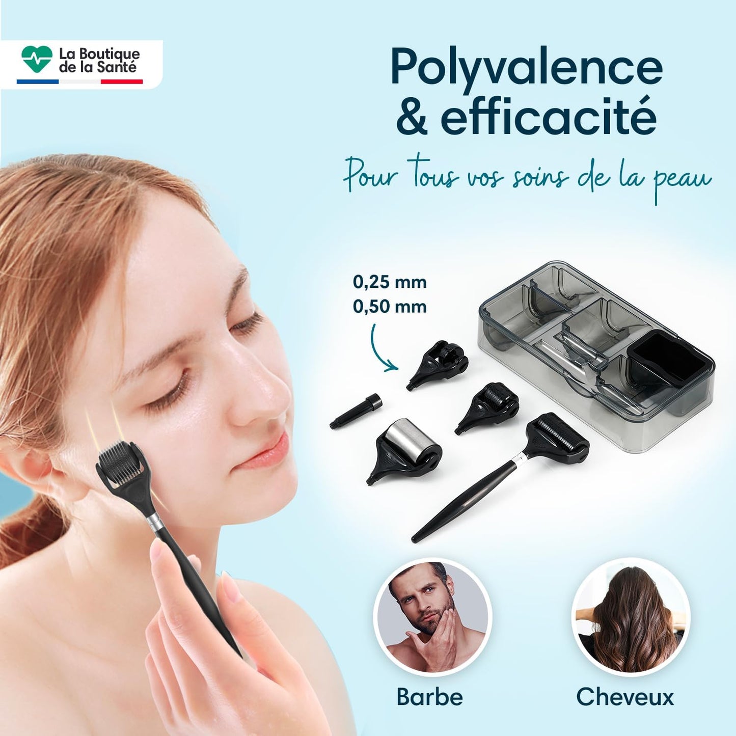 Dermaroller cheveux et barbe - Kit complet 7 en 1