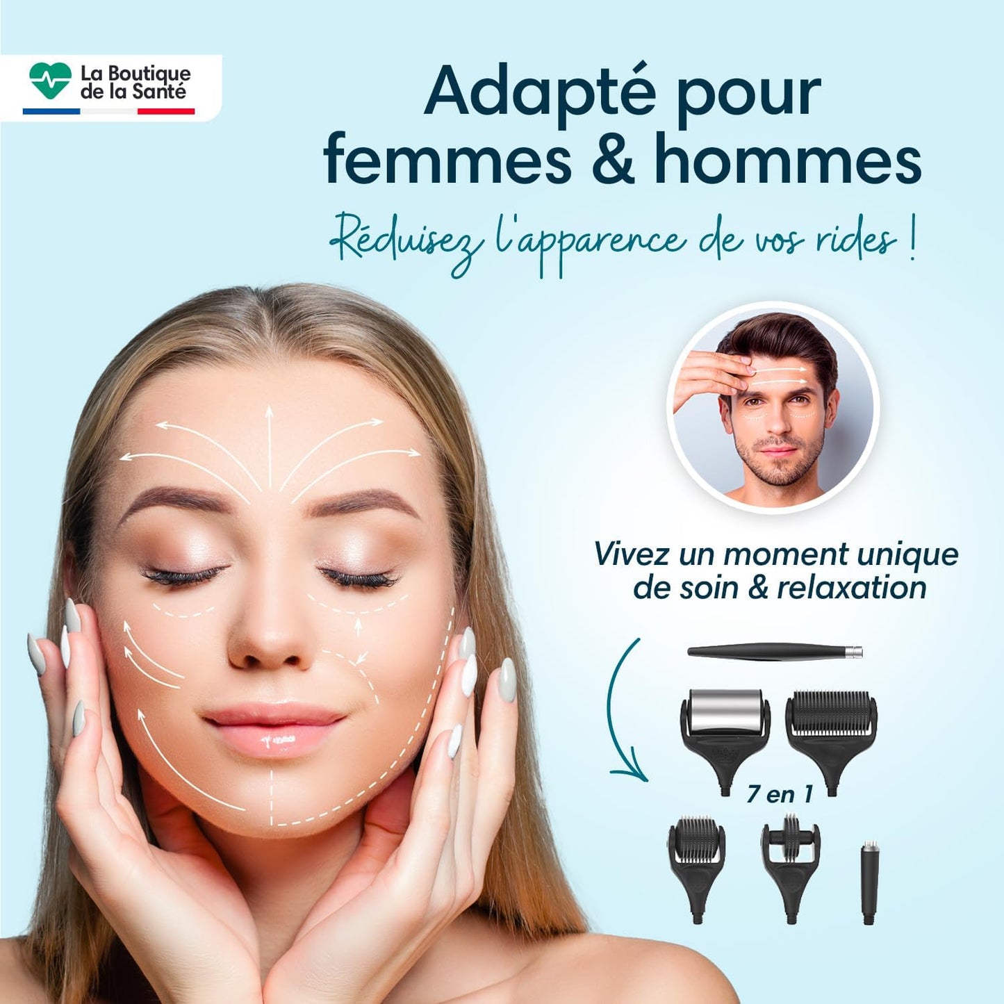 Dermaroller cheveux et barbe - Kit complet 7 en 1