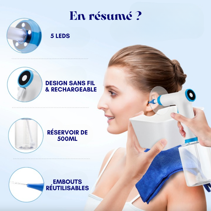 KAUGIC Nettoyeur électrique de cire d'oreille, Kit de nettoyage d'oreille  sûr et efficace avec 4 modes de nettoyage, 10 embouts et un bassin de  récupération de l'eau : : Hygiène et Santé