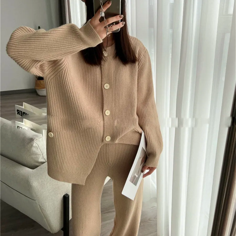 Ensemble Cardigan & Pantalon ample tricoté Élégant et Casual